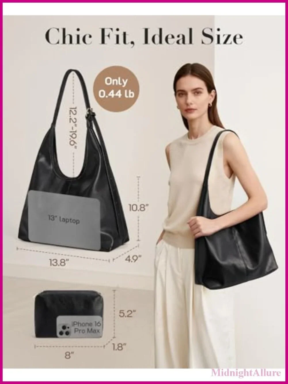 Vegan Leather Hobo Shoulder Bag Slouchy Crossbody Tote with Pouch